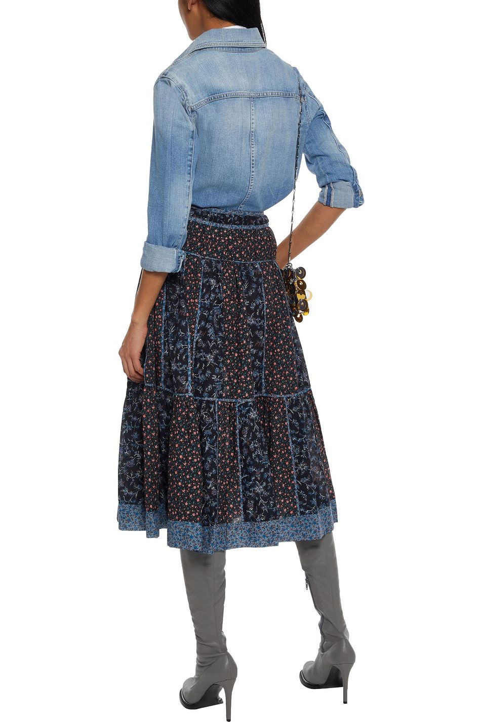 ULLA JOHNSON Josephine tiered floral-print cotton-blend voile midi skirt | THE OUTNET