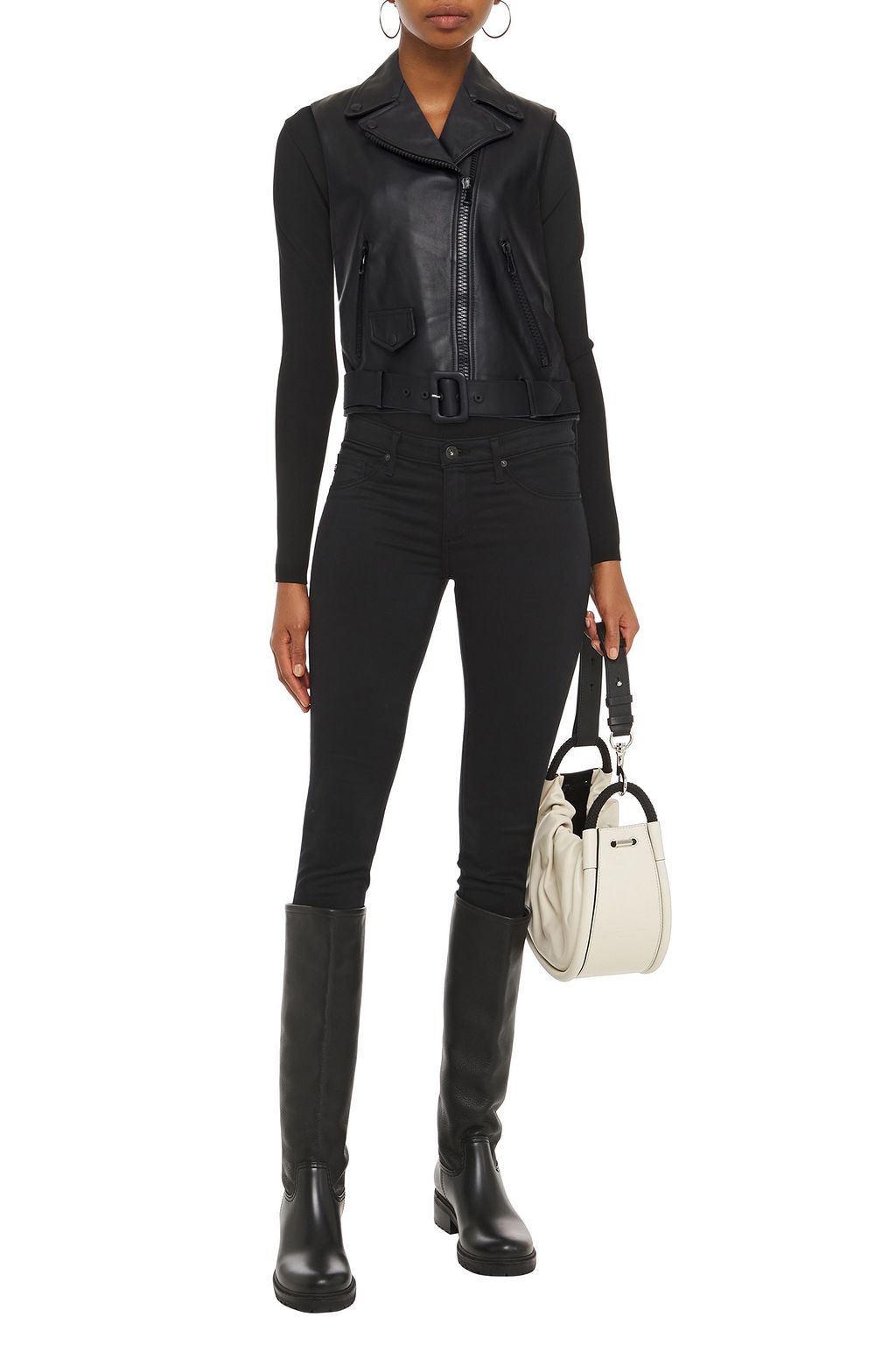MOSCHINO Belted embellished leather vest