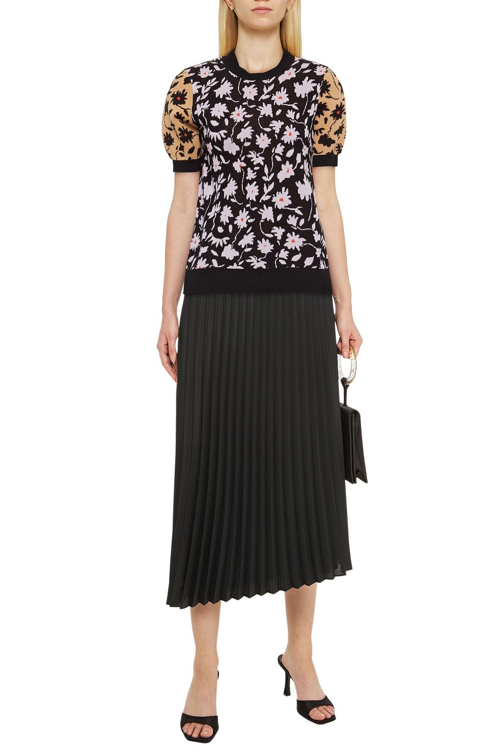 CHINTI & PARKER Paneled floral-print jacquard-knit cotton top