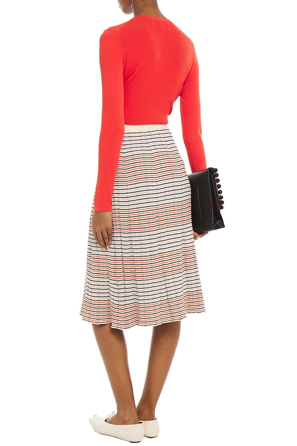 CHINTI & PARKER Striped ribbed silk and cotton-blend skirt