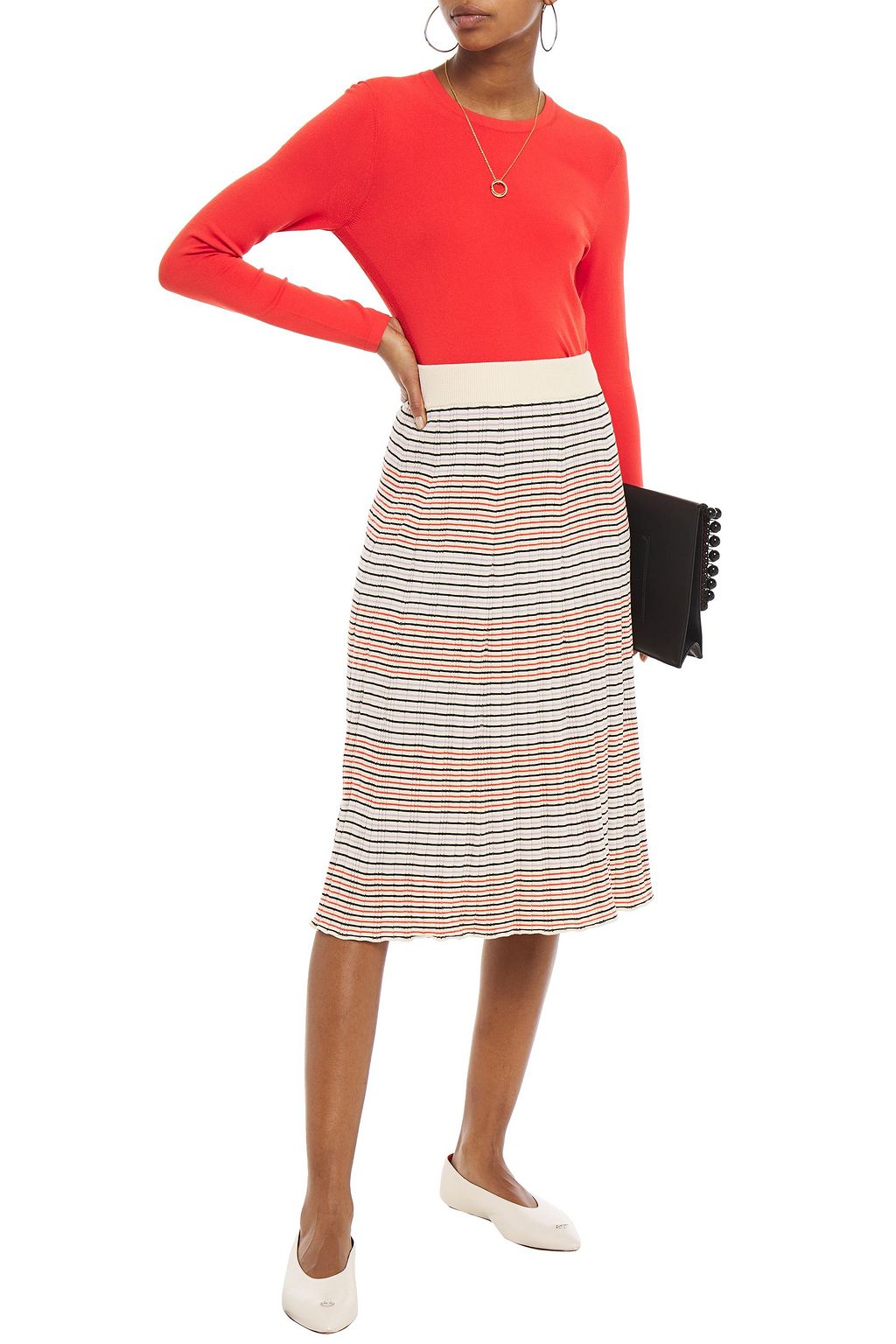 CHINTI & PARKER Striped ribbed silk and cotton-blend skirt