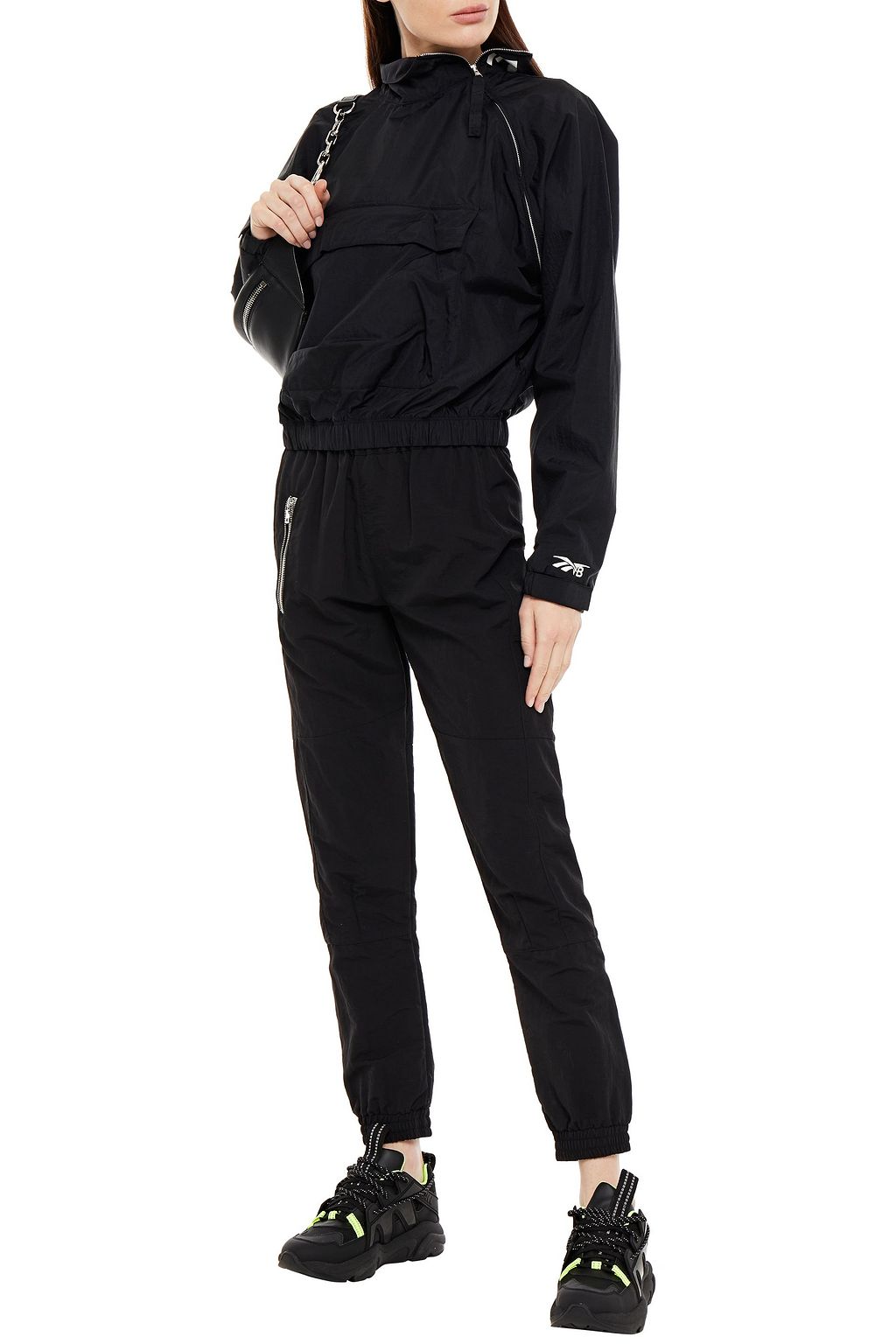 REEBOK X VICTORIA BECKHAM Logo-print crinkled-shell hooded jacket