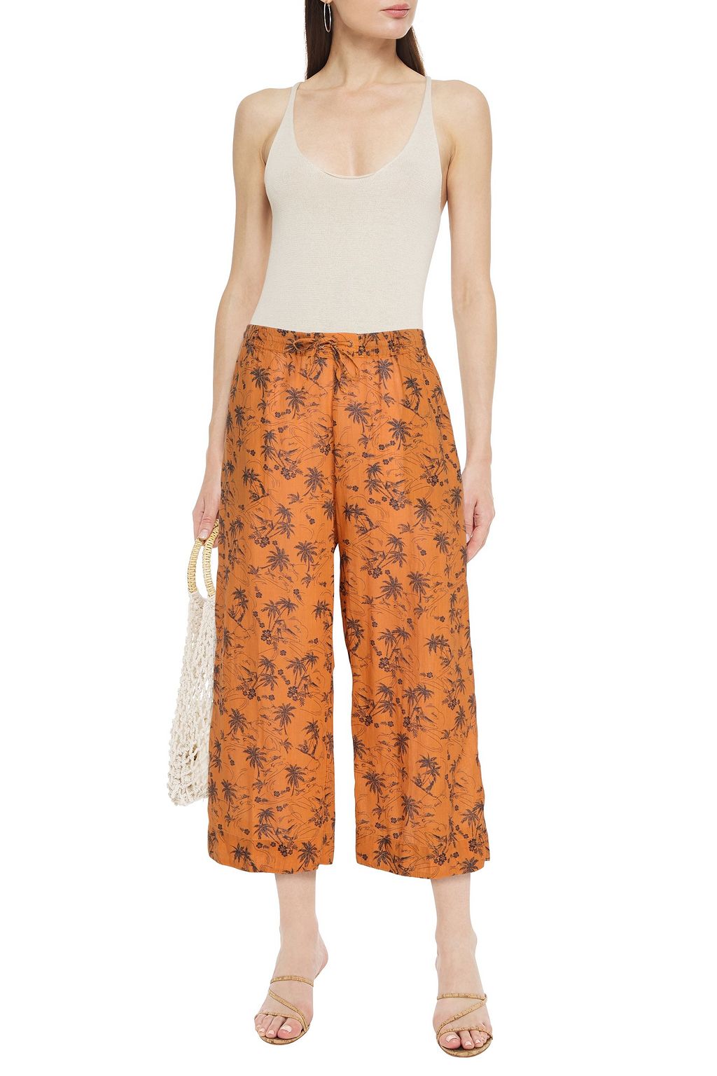 JAMES PERSE Cropped printed voile wide-leg pants