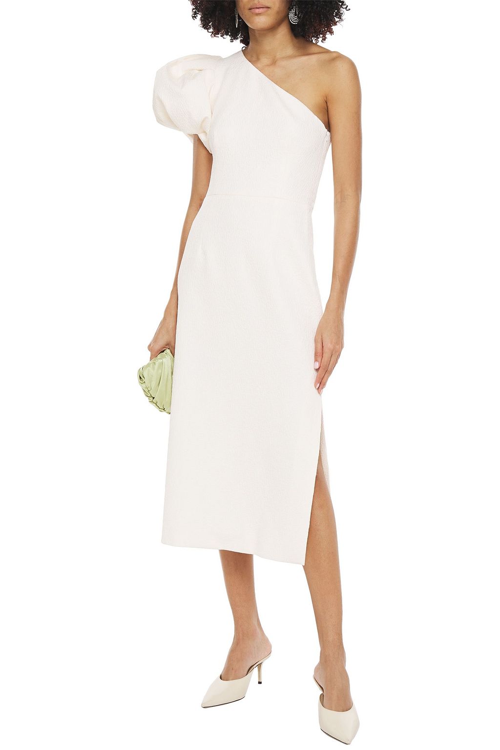 REBECCA VALLANCE Andie one-shoulder gathered cloqué midi dress