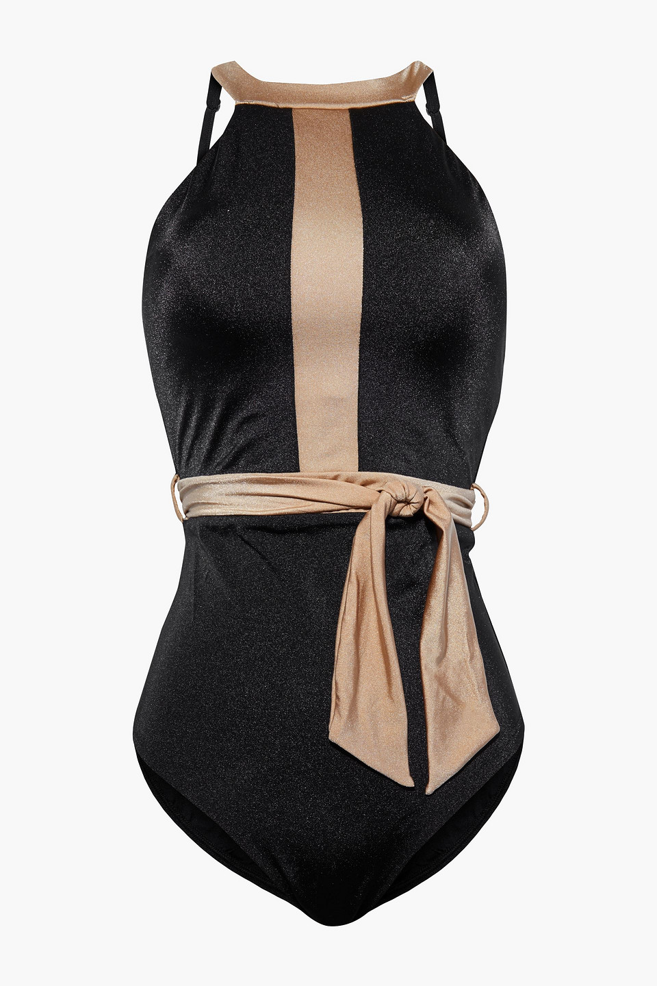 Jets Australia By Jessika Allen Woman Synergy Belted Two-tone Swimsuit Black Size 10