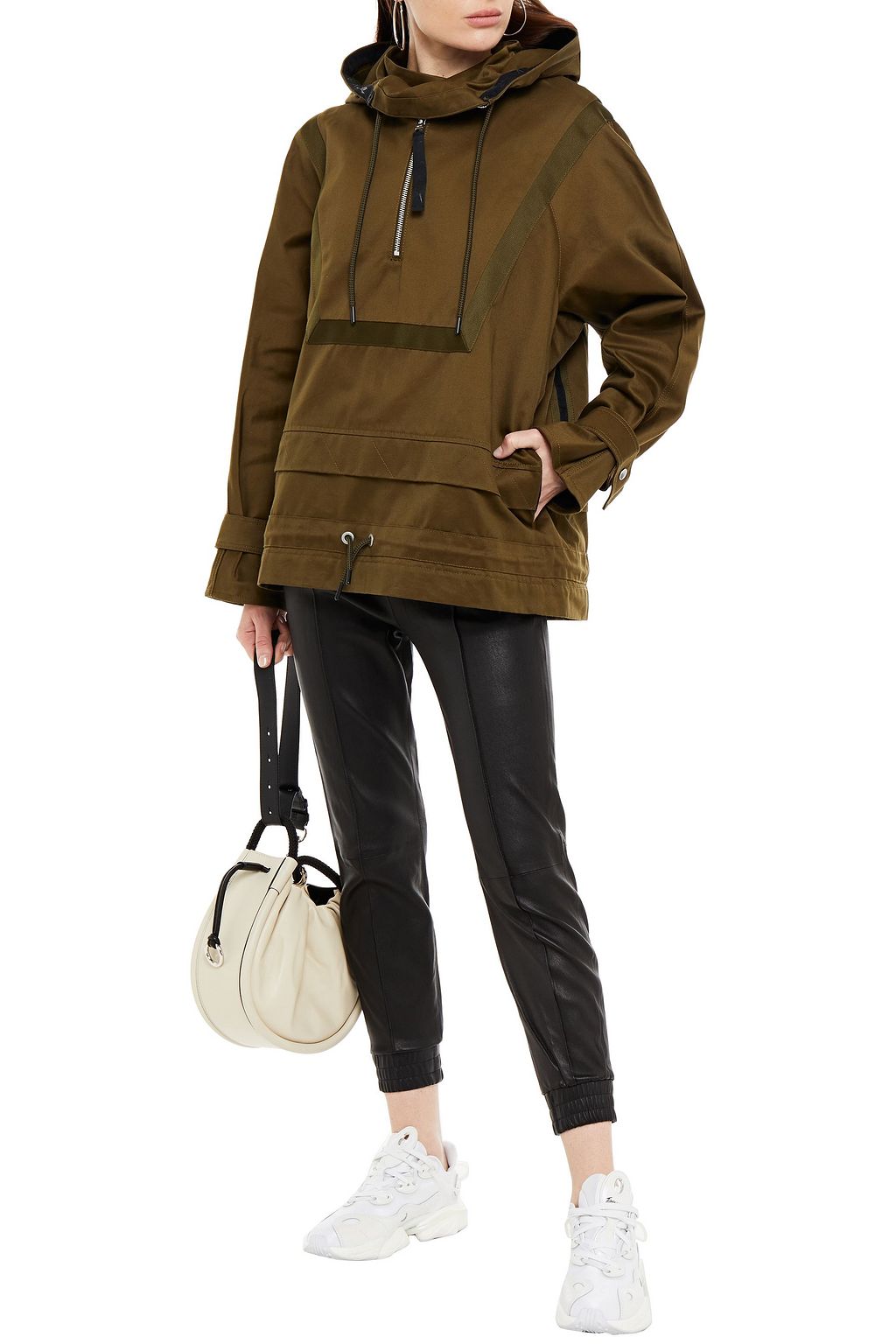 REEBOK X VICTORIA BECKHAM Grosgrain-trimmed cotton-twill hooded jacket