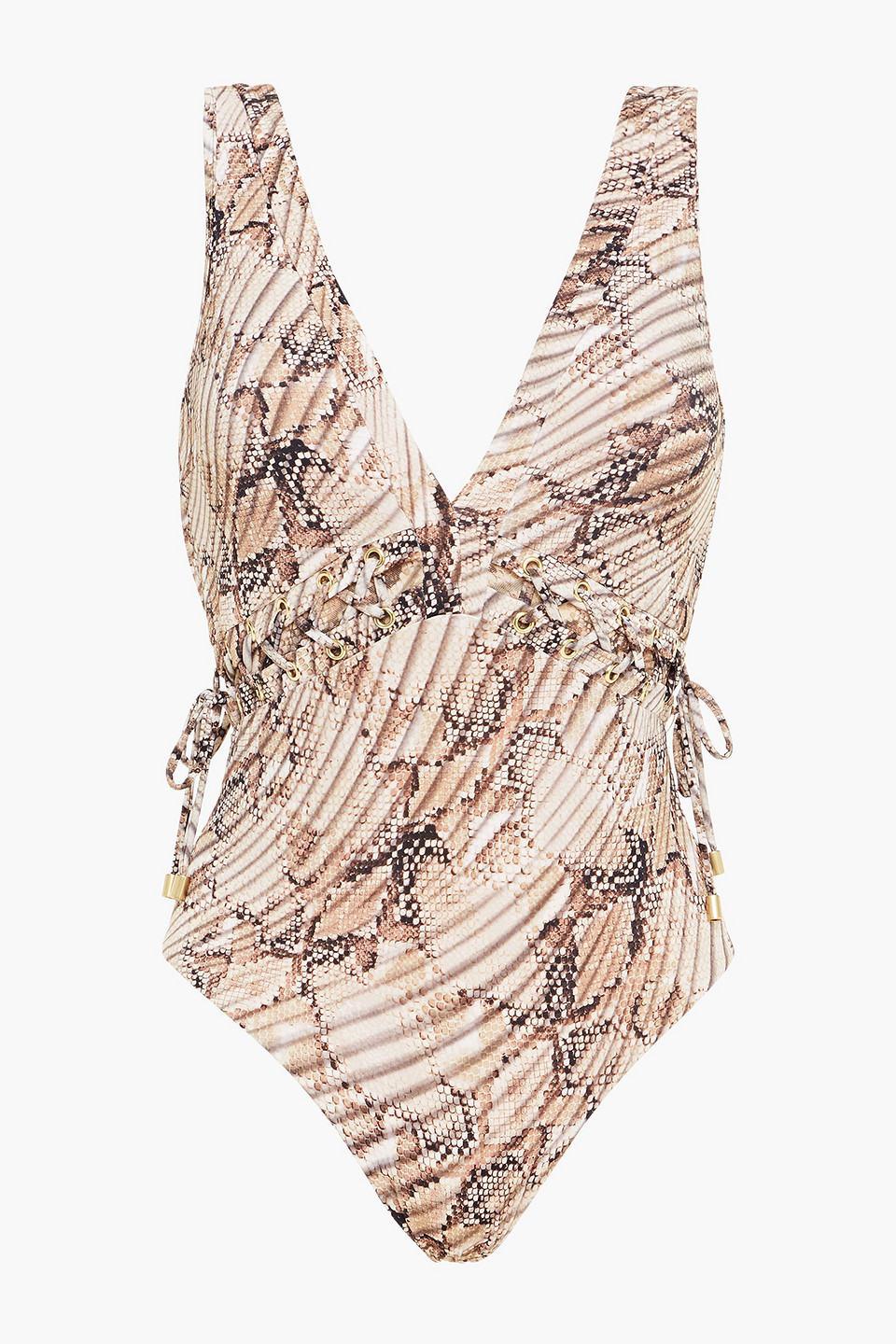 Jets Australia By Jessika Allen Woman Lace-up Mesh-trimmed Snake-print Swimsuit Animal Print Size 10