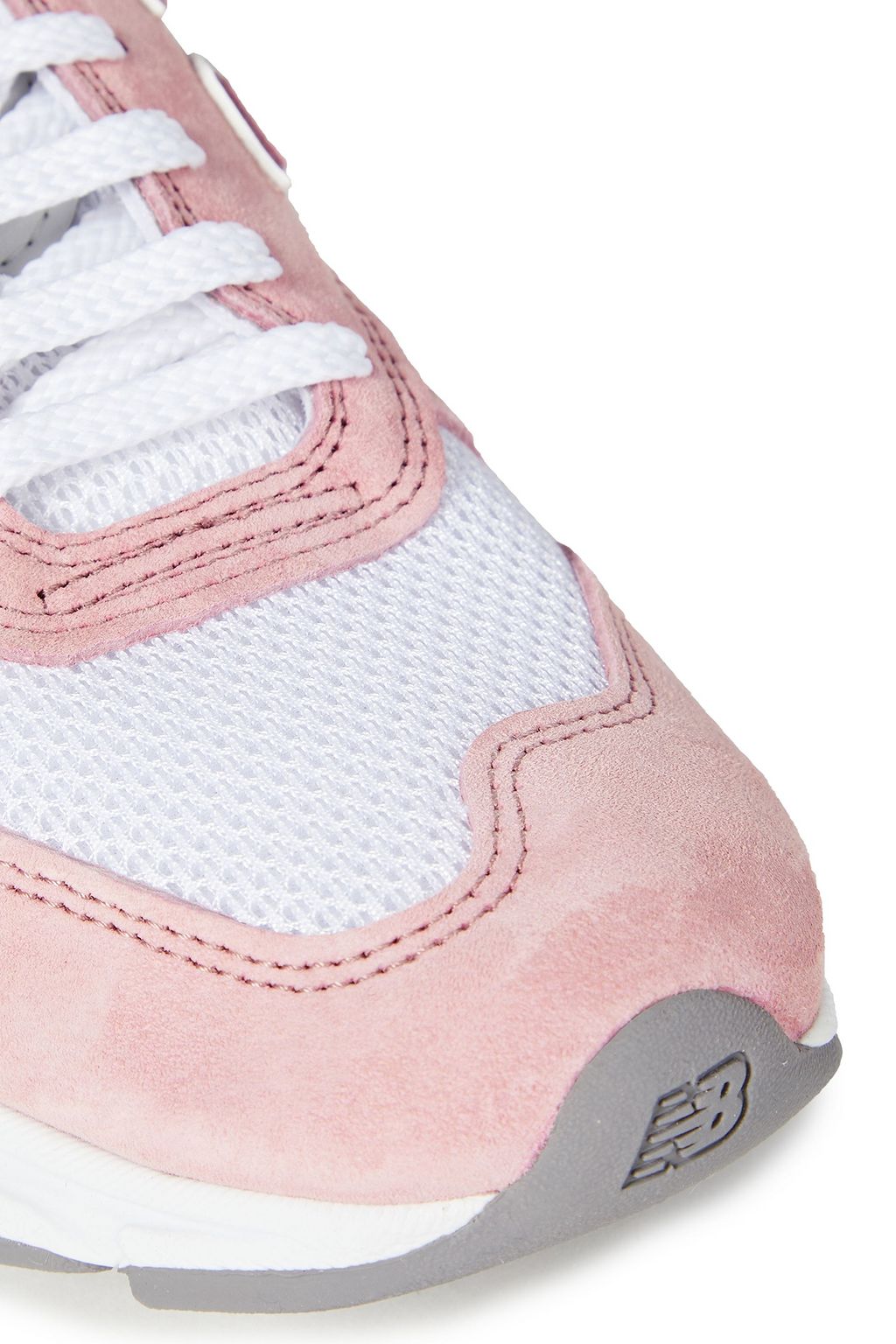 NEW BALANCE Patent leather-trimmed suede and mesh sneakers