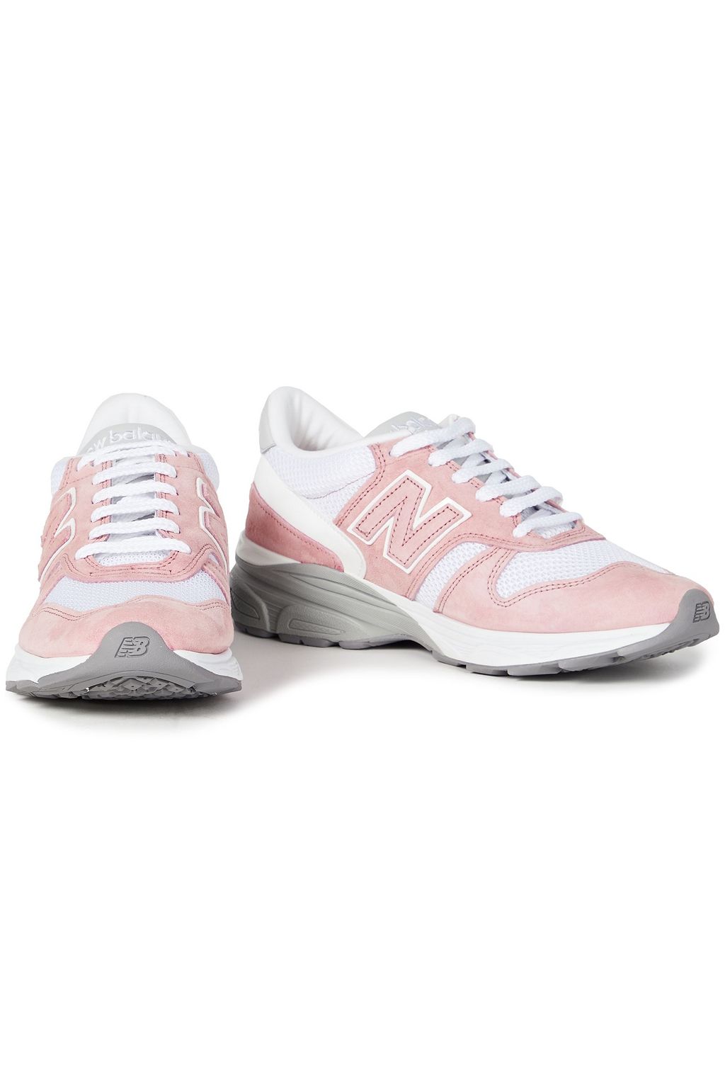NEW BALANCE Patent leather-trimmed suede and mesh sneakers