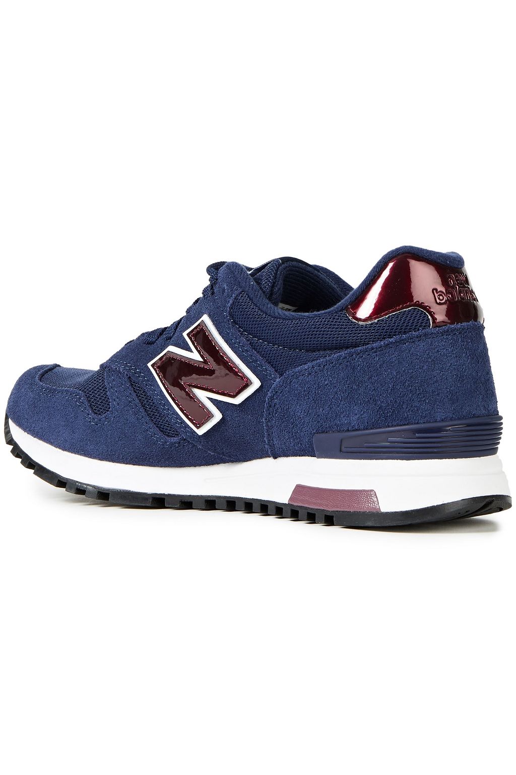 NEW BALANCE Patent leather-trimmed suede and mesh sneakers