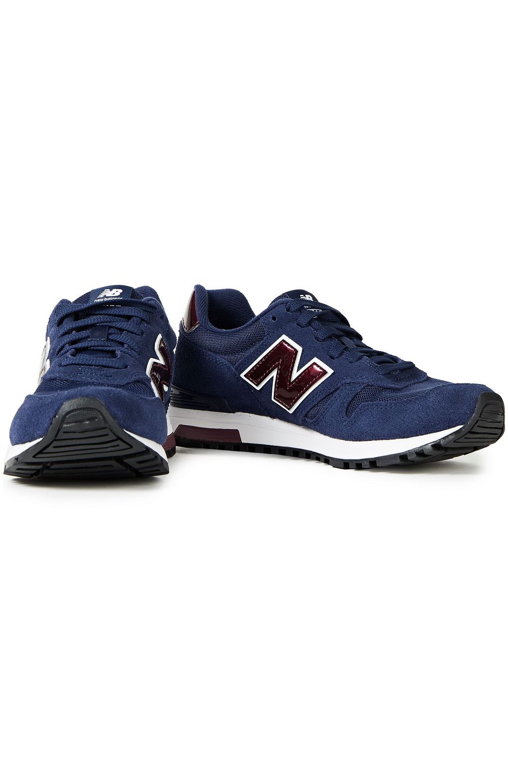 NEW BALANCE Patent leather-trimmed suede and mesh sneakers