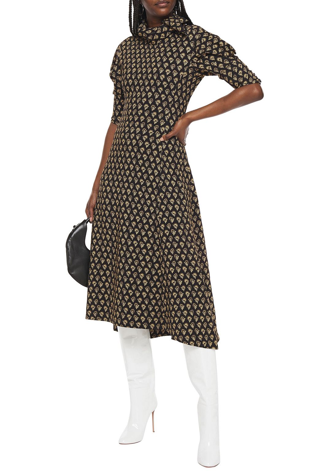 PROENZA SCHOULER Tie-neck gathered floral-print crepe midi dress