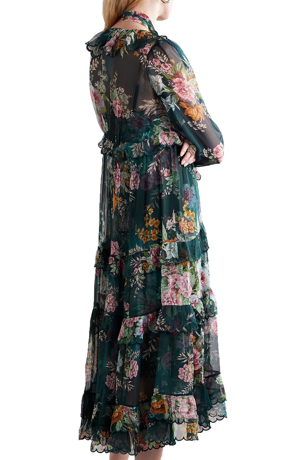 ZIMMERMANN Wavelength Scallop tiered floral-print silk-chiffon midi dress