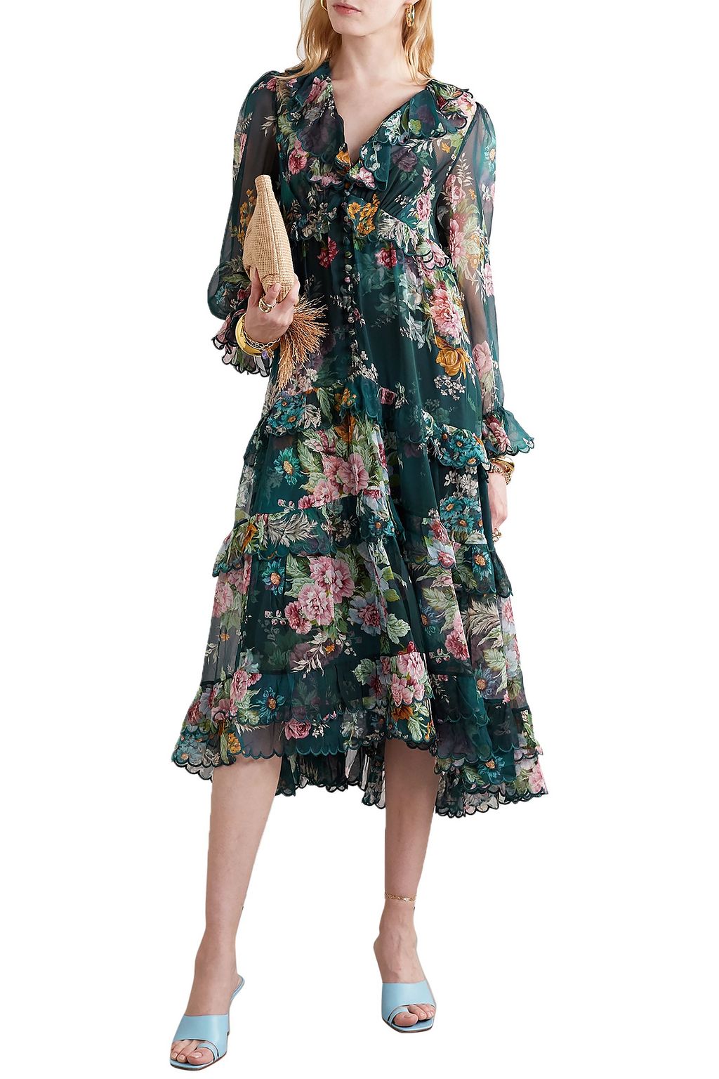 ZIMMERMANN Wavelength Scallop tiered floral-print silk-chiffon midi dress