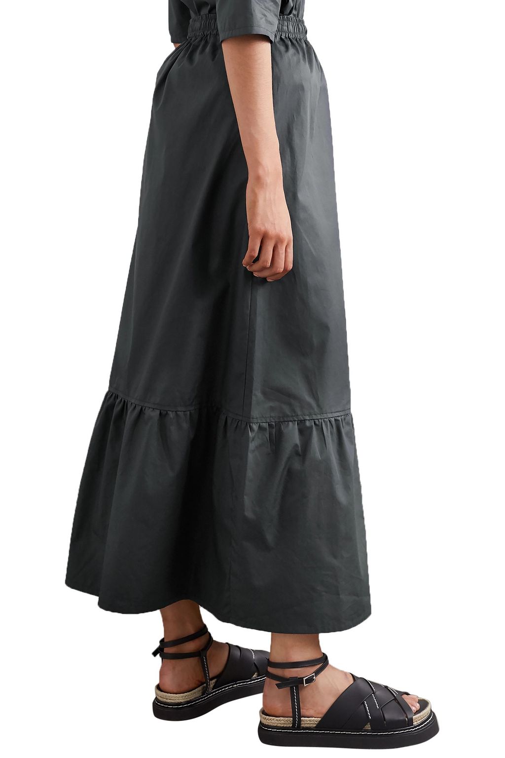 ATLANTIQUE ASCOLI Tiered cotton-poplin midi skirt