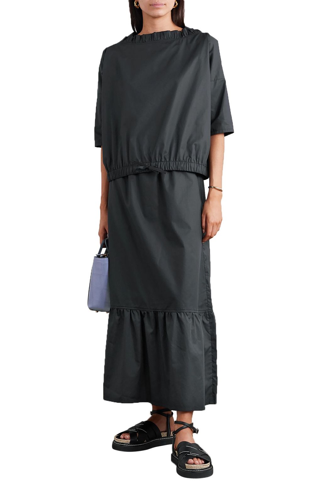 ATLANTIQUE ASCOLI Tiered cotton-poplin midi skirt