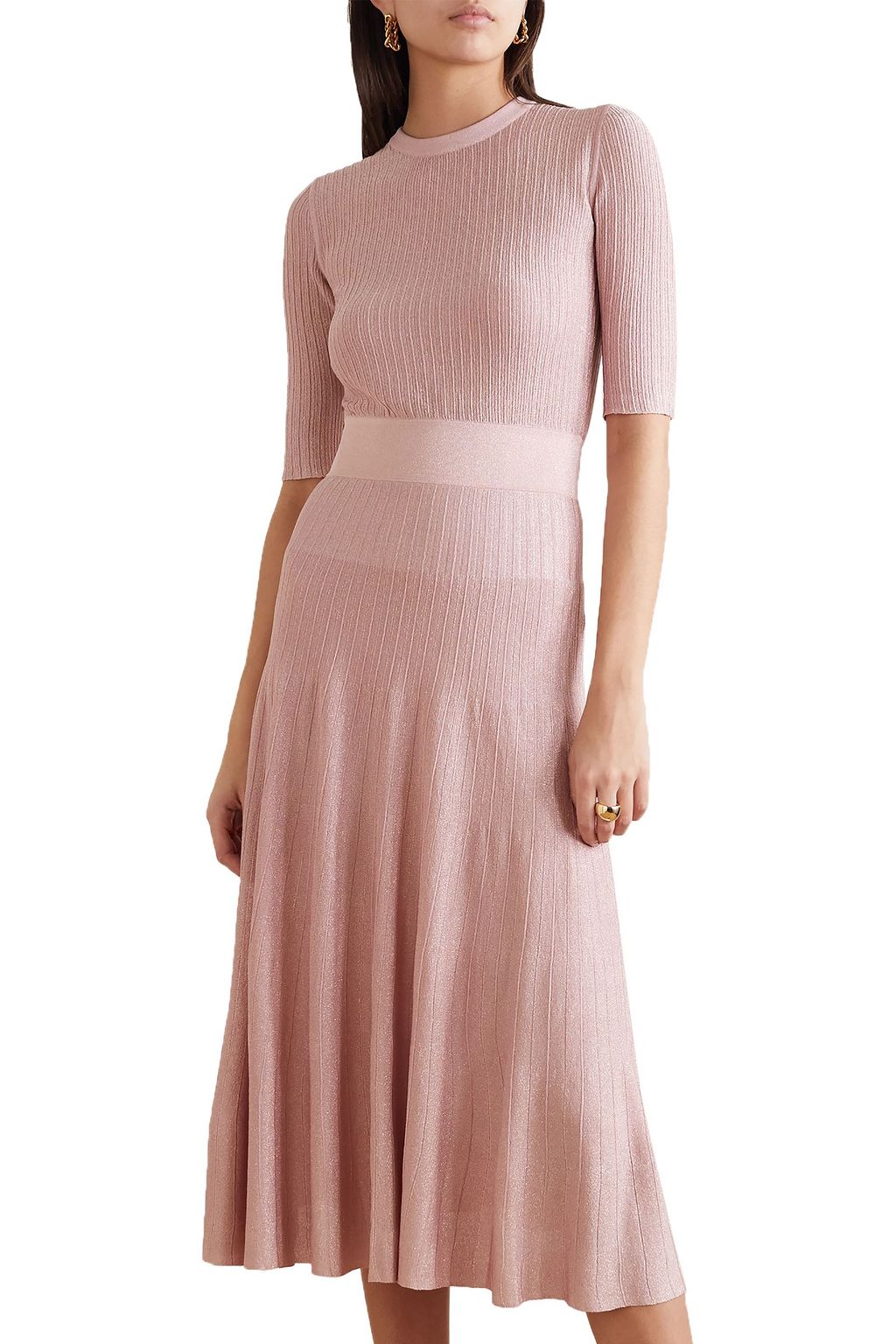 CASASOLA Metallic ribbed-knit midi dress