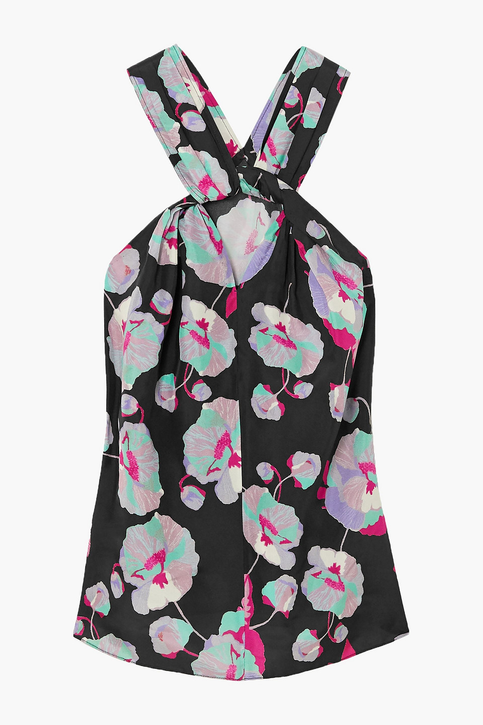 isabel marant - stephenea twisted floral-print silk-chiffon top - black - fr 34
