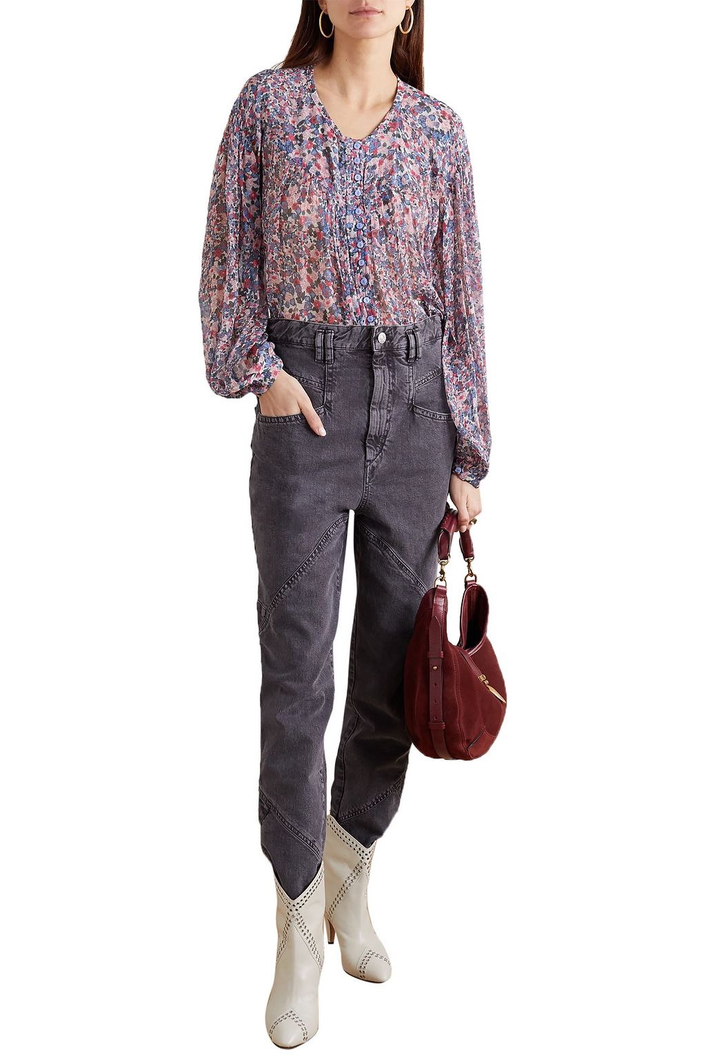 ISABEL MARANT Orionea gathered floral-print silk-crepon blouse