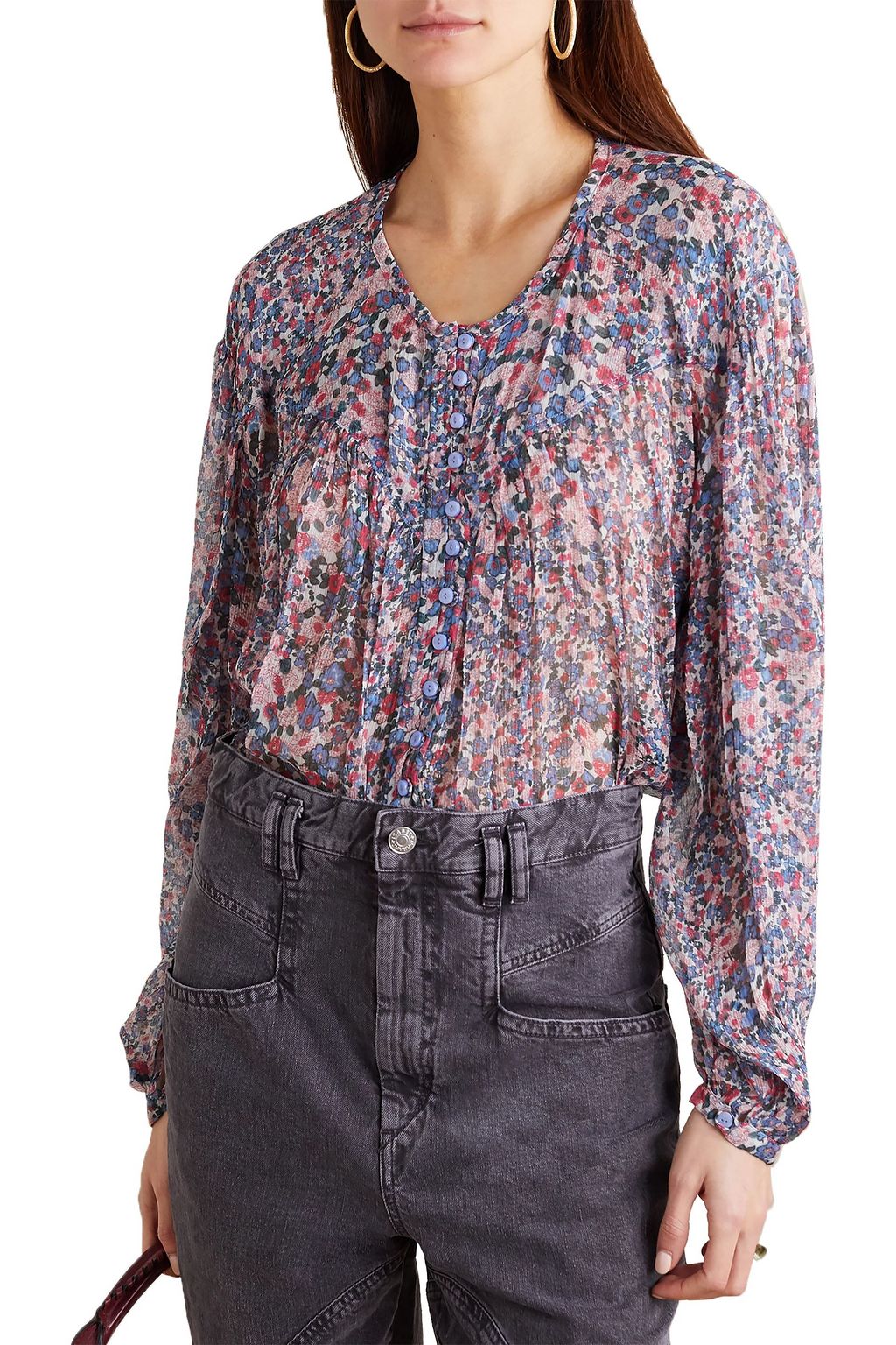 ISABEL MARANT Orionea gathered floral-print silk-crepon blouse