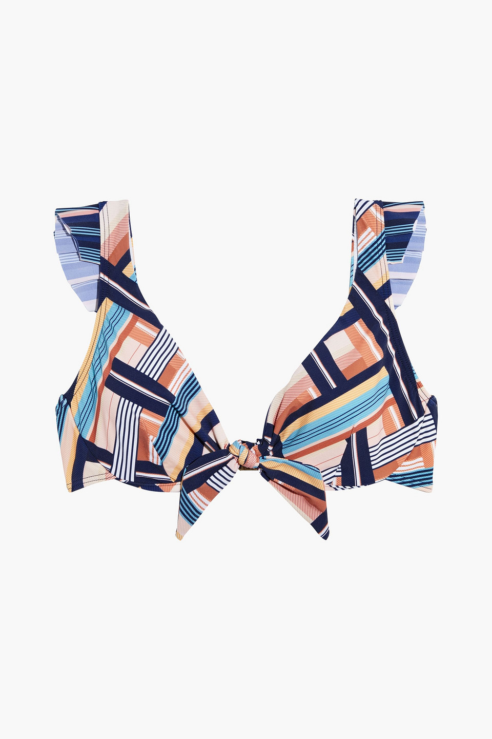 Jets Australia By Jessika Allen Woman Perspective Knotted Ruffled Printed Bikini Top Multicolor Size 8