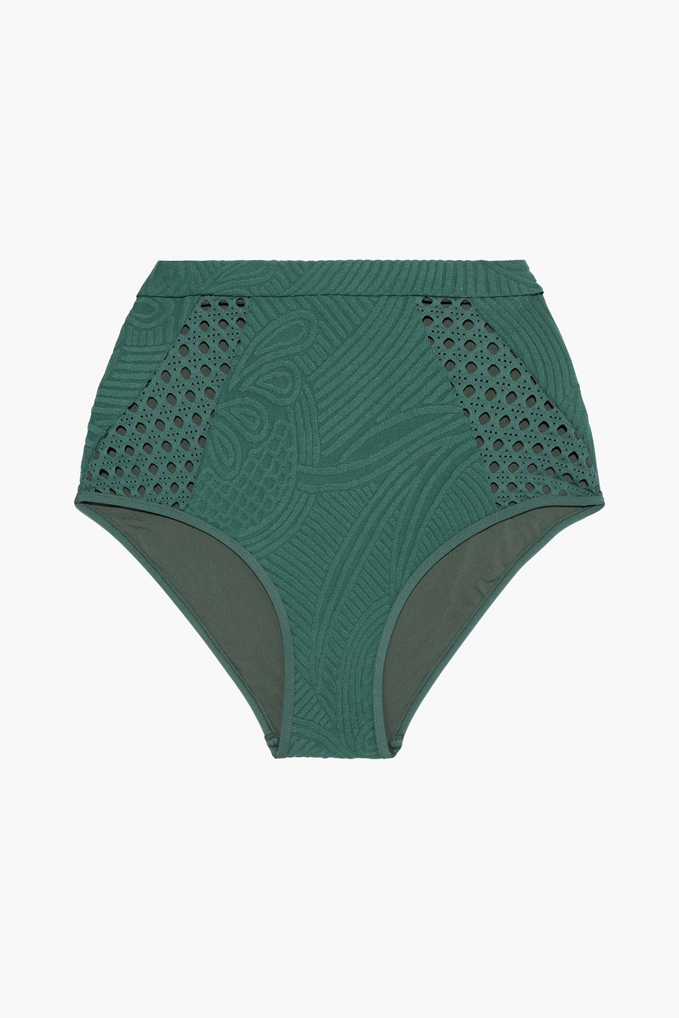 Jets Australia By Jessika Allen Woman Serenity Open Knit-paneled Stretch-jacquard High-rise Bikini Briefs Grey Green Size 8