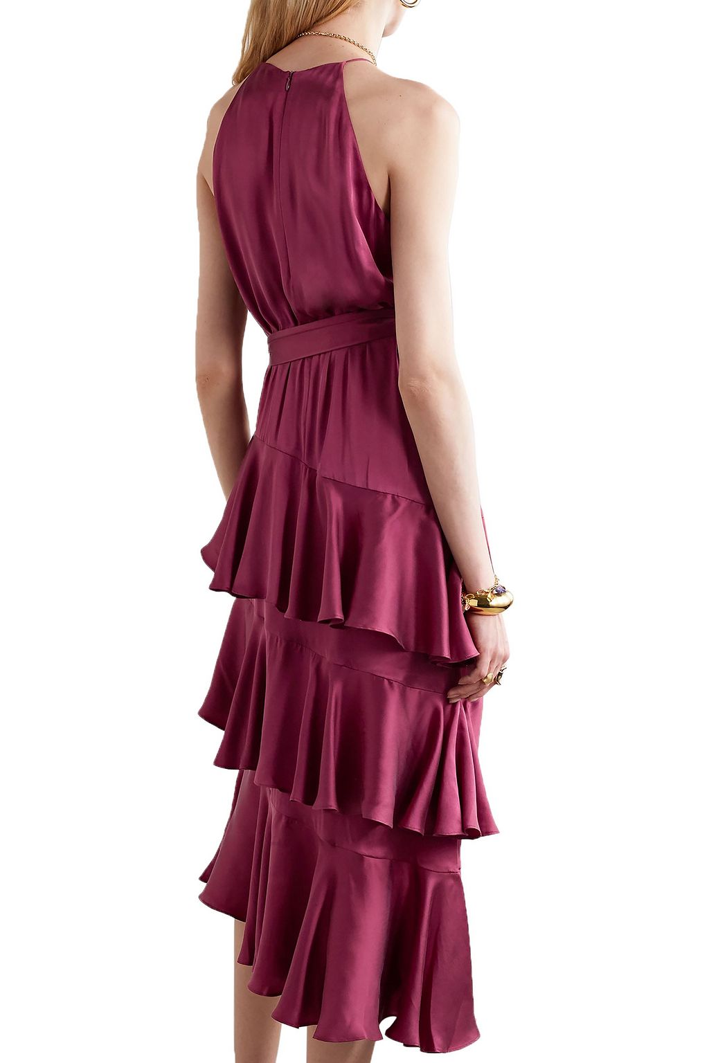 ZIMMERMANN Asymmetric tiered silk-satin midi dress