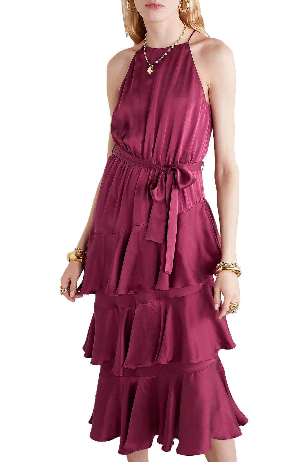 ZIMMERMANN Asymmetric tiered silk-satin midi dress
