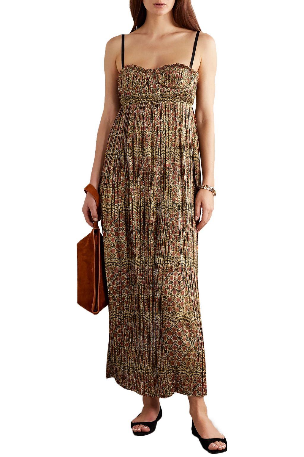 KHAITE Jordyn pleated floral-print twill midi dress