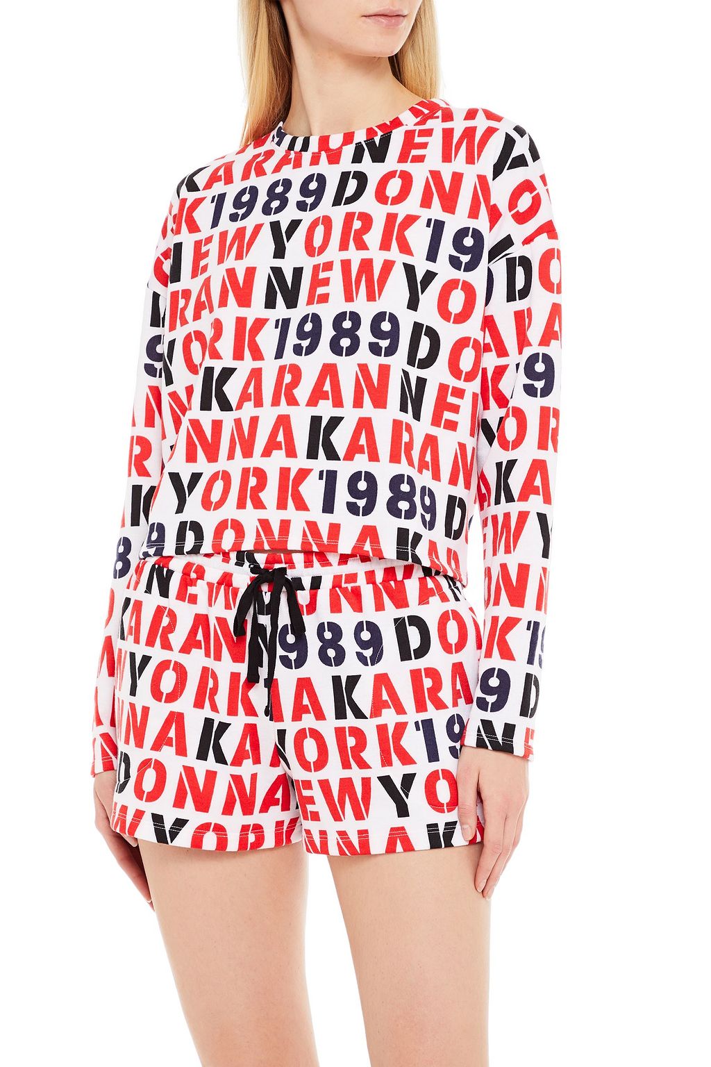 DKNY Embroidered printed fleece pajama top