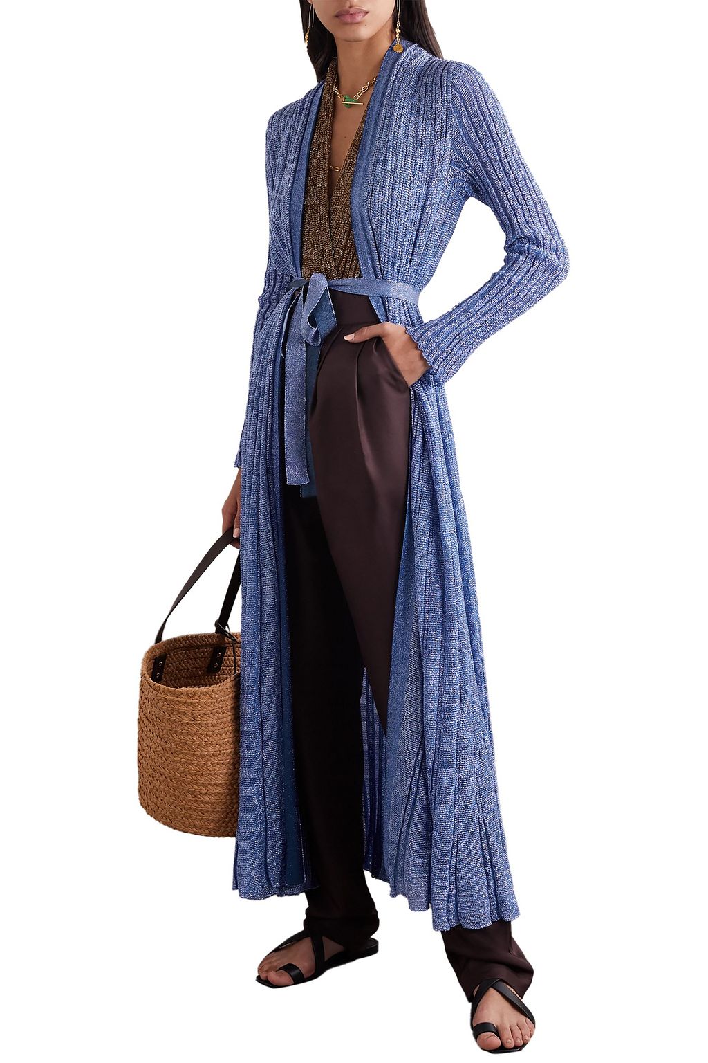 MISSONI Belted metallic ribbed-knit cardigan