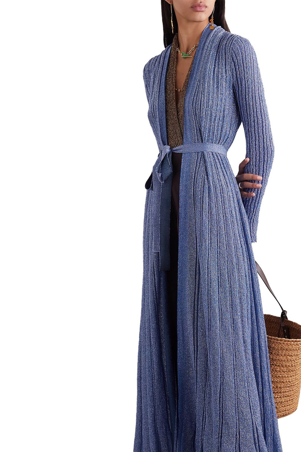MISSONI Belted metallic ribbed-knit cardigan