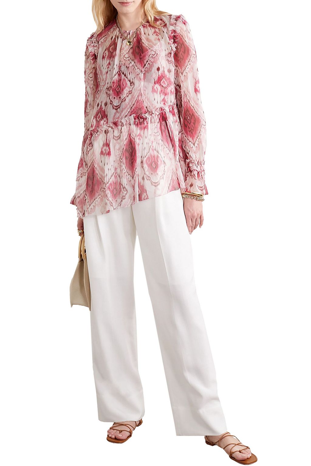 ZIMMERMANN Wavelength asymmetric printed silk-georgette peplum blouse
