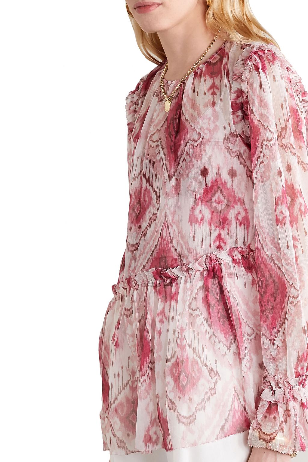 ZIMMERMANN Wavelength asymmetric printed silk-georgette peplum blouse