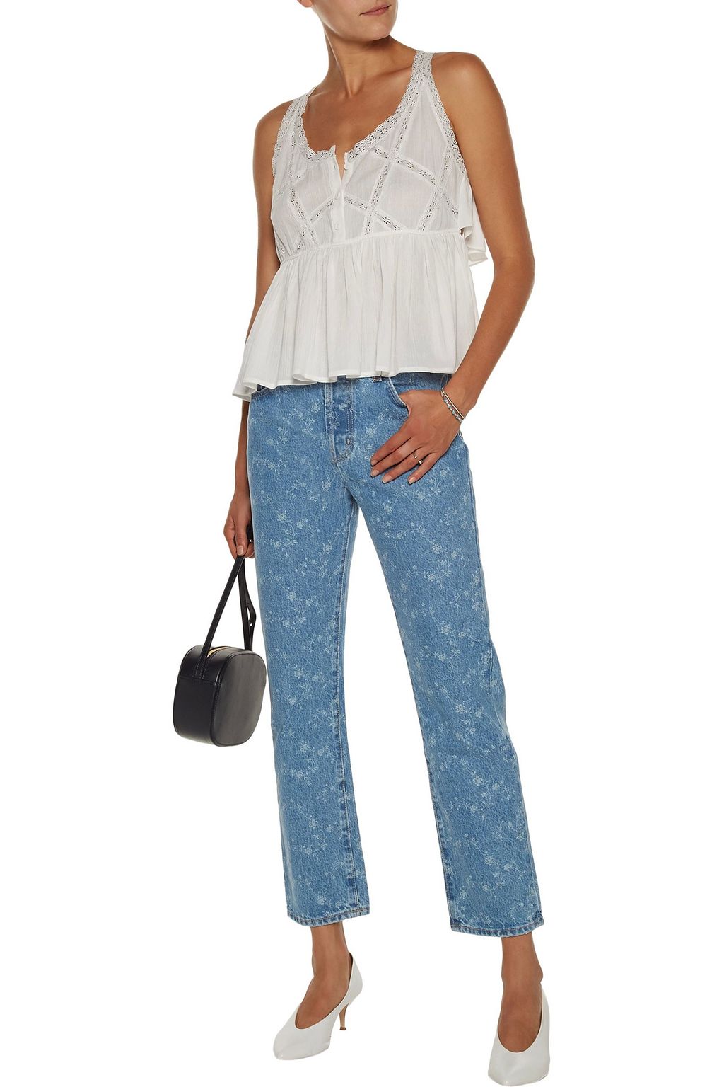 CURRENT/ELLIOTT Floral-print high-rise straight-leg jeans