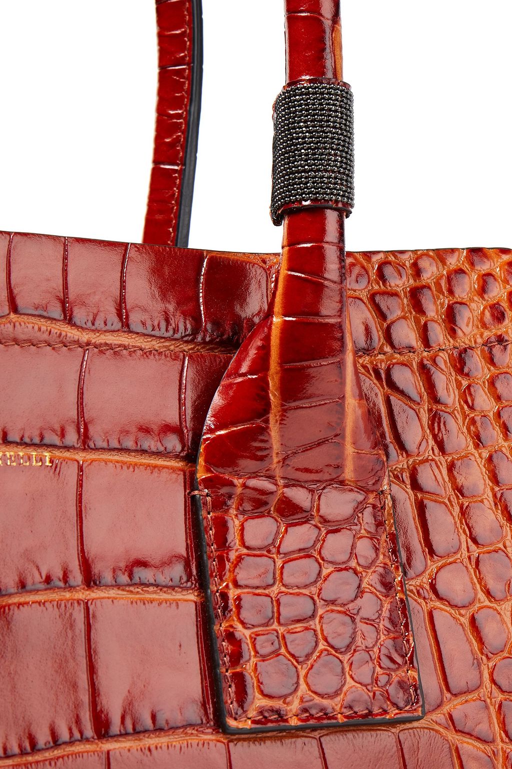 BRUNELLO CUCINELLI Bead-embellished croc-effect leather tote