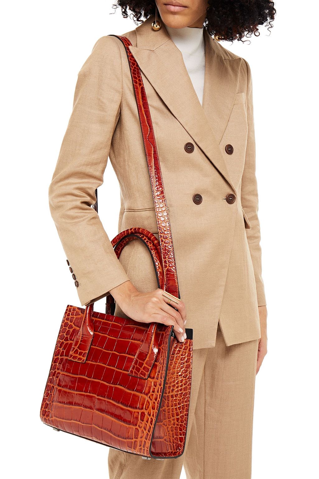 BRUNELLO CUCINELLI Bead-embellished croc-effect leather tote
