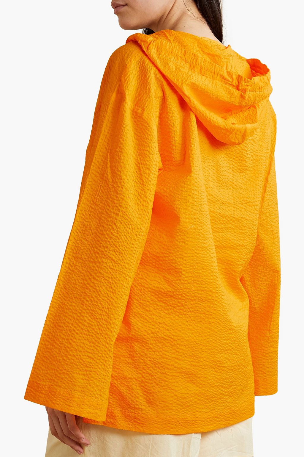 MARYSIA Hooded shell-embellished cotton-seersucker tunic