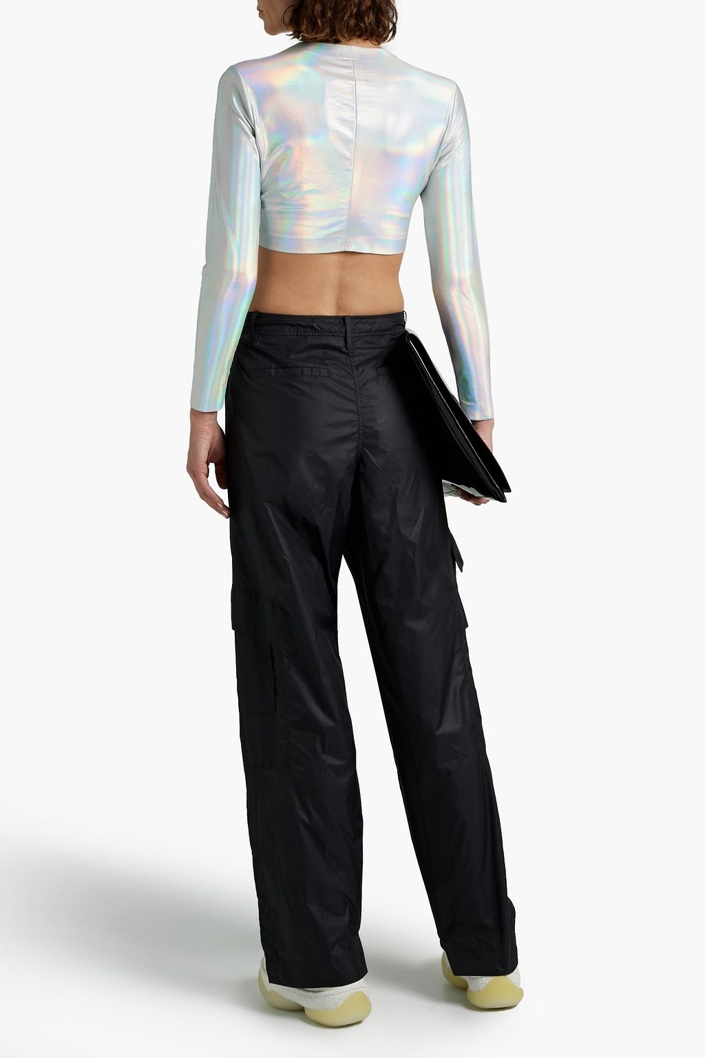 NORMA KAMALI Cropped iridescent stretch-jersey top