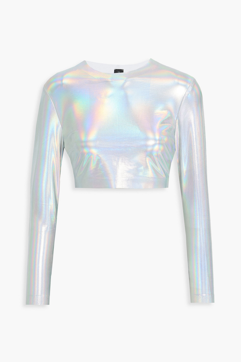 norma kamali - cropped iridescent stretch-jersey top - metallic - xs