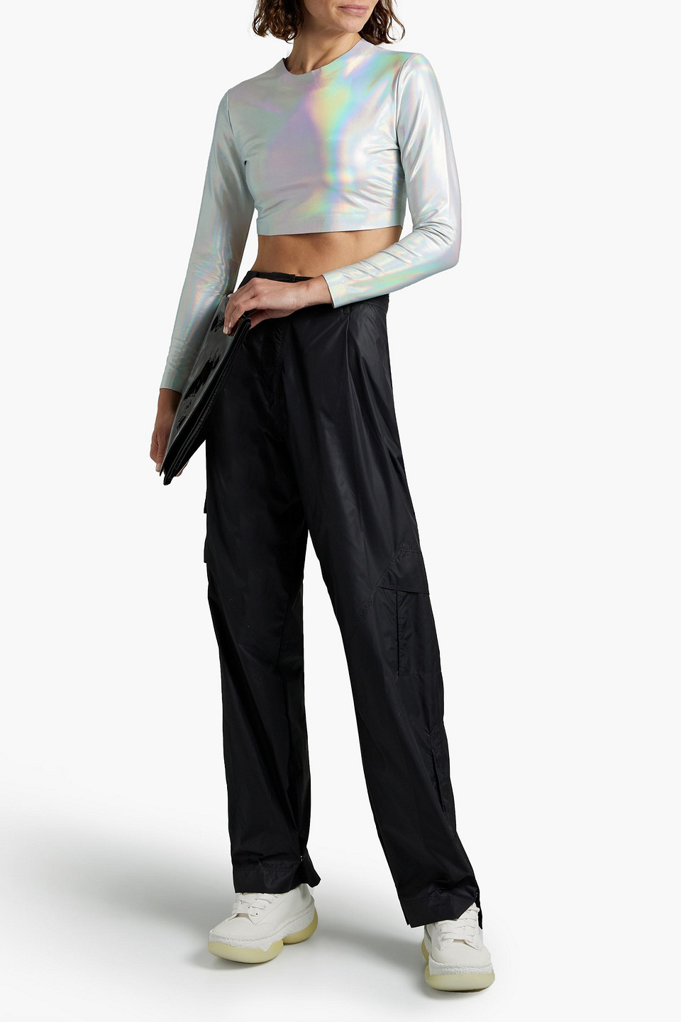 Norma Kamali Cropped Iridescent Stretch-jersey Top In Silver