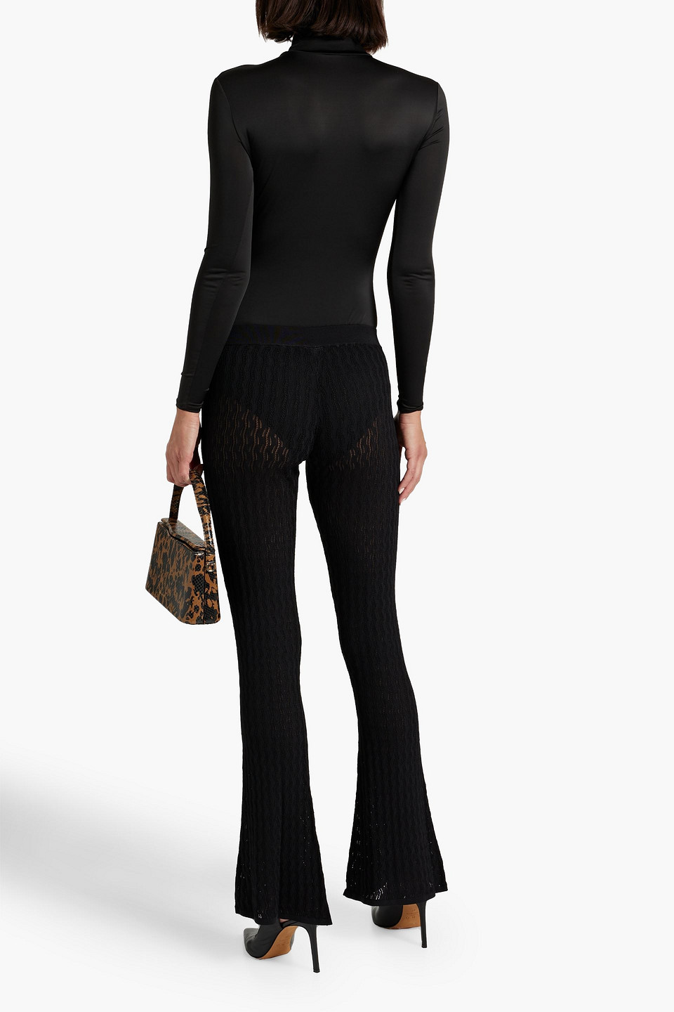 Dodo Bar Or Sophia Pointelle-knit Flared Pants In Black