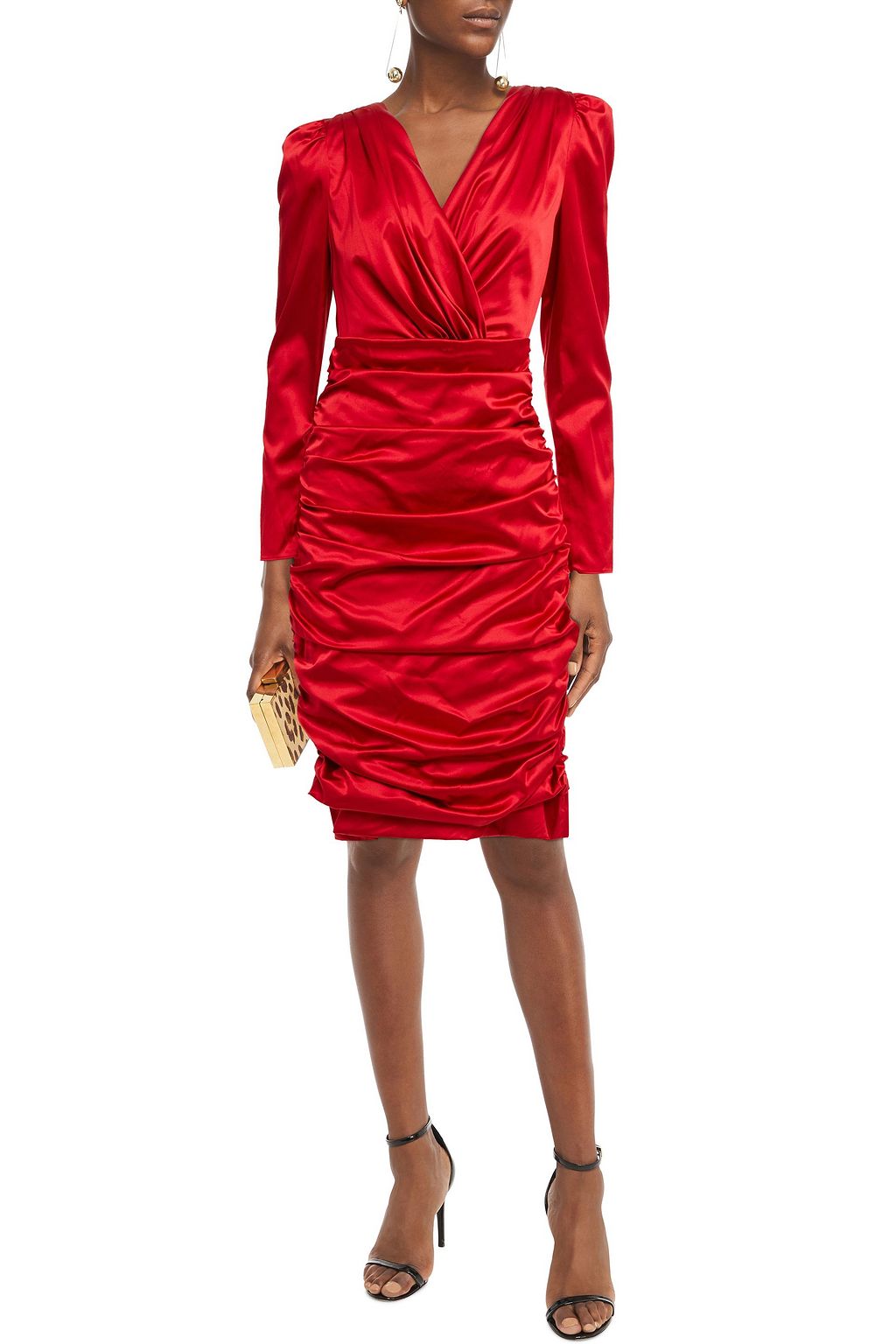 DOLCE&GABBANA Wrap-effect gathered stretch-silk satin mini dress