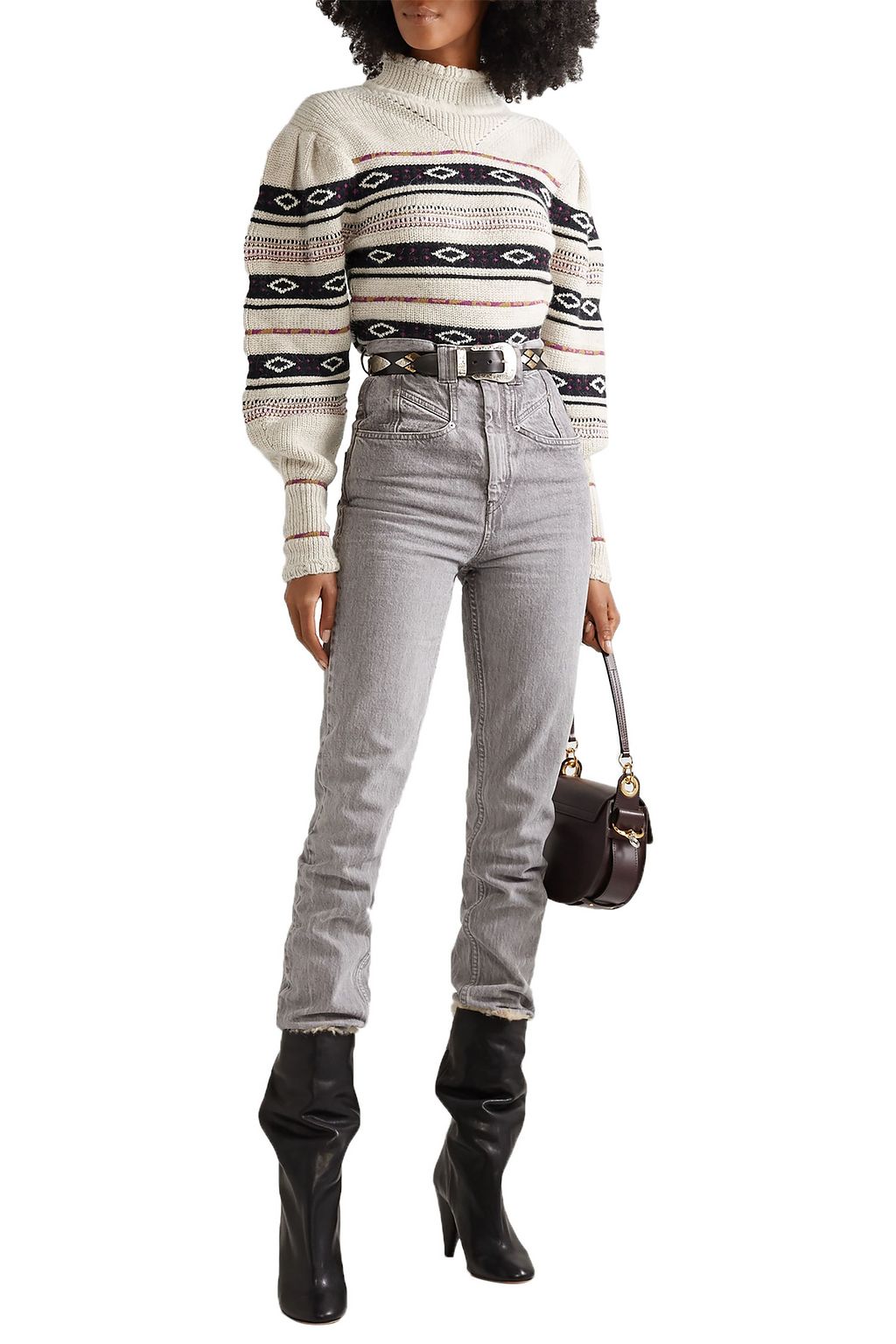 ISABEL MARANT Conelly pointelle-trimmed intarsia-knit turtleneck sweater