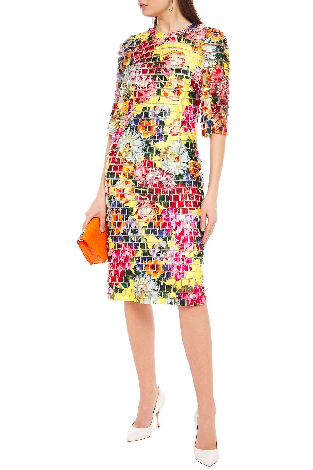 DOLCE&GABBANA Floral-print appliquéd tulle midi dress