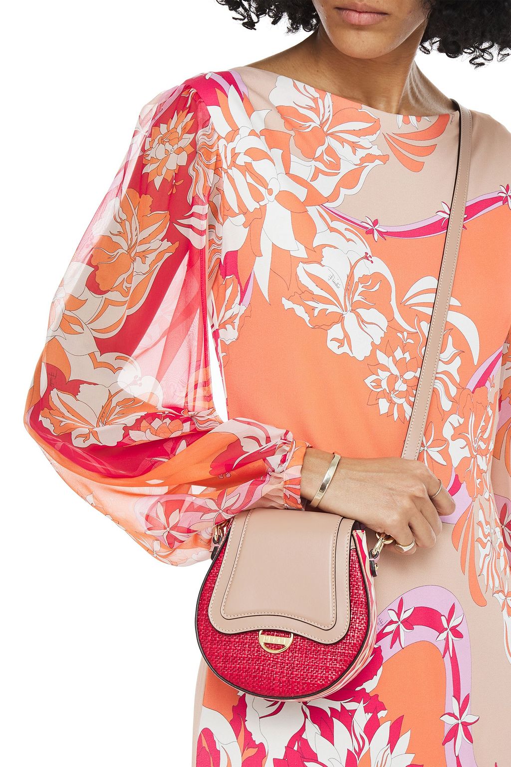 PUCCI Dora mini printed leather and faux raffia shoulder bag