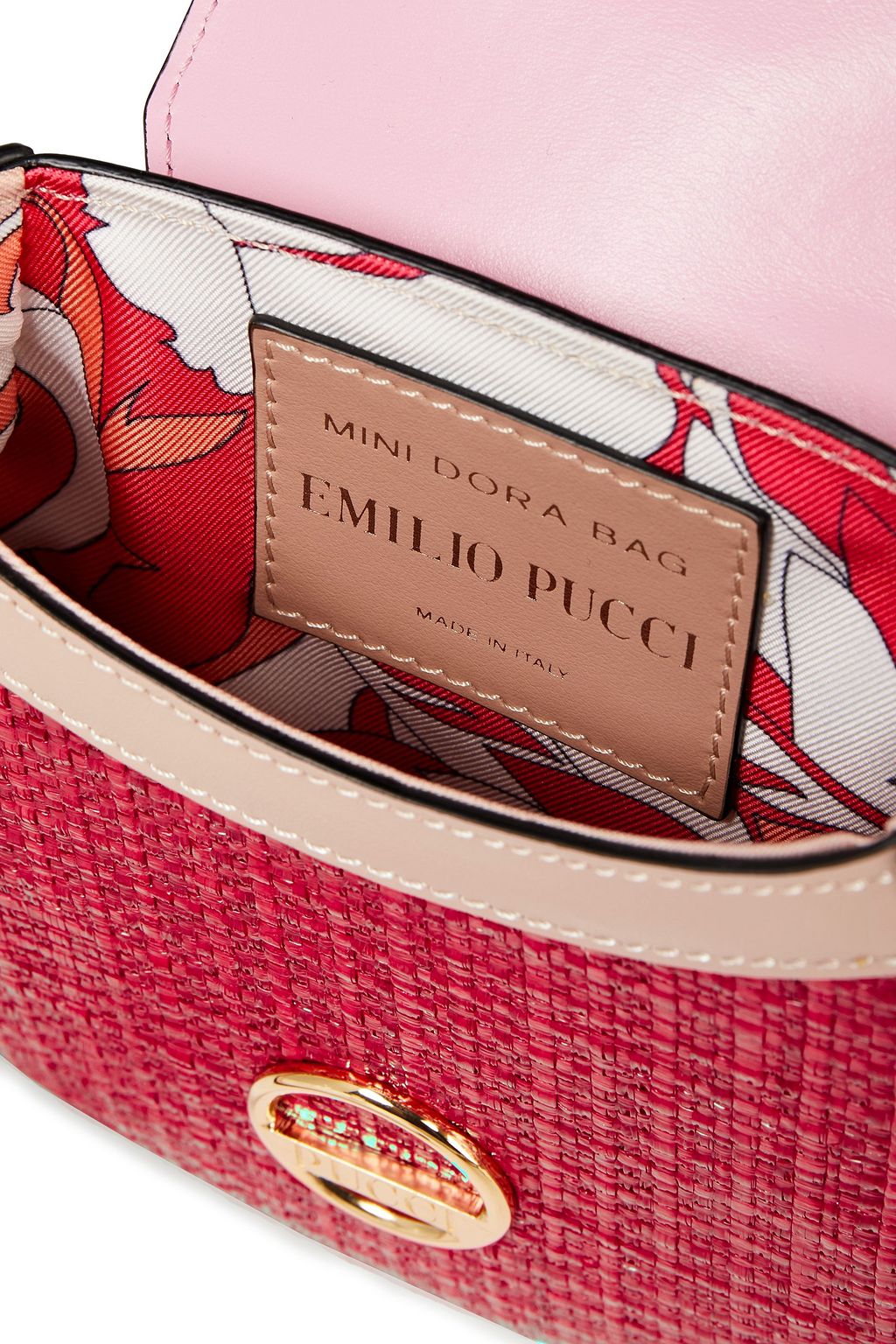 PUCCI Dora mini printed leather and faux raffia shoulder bag
