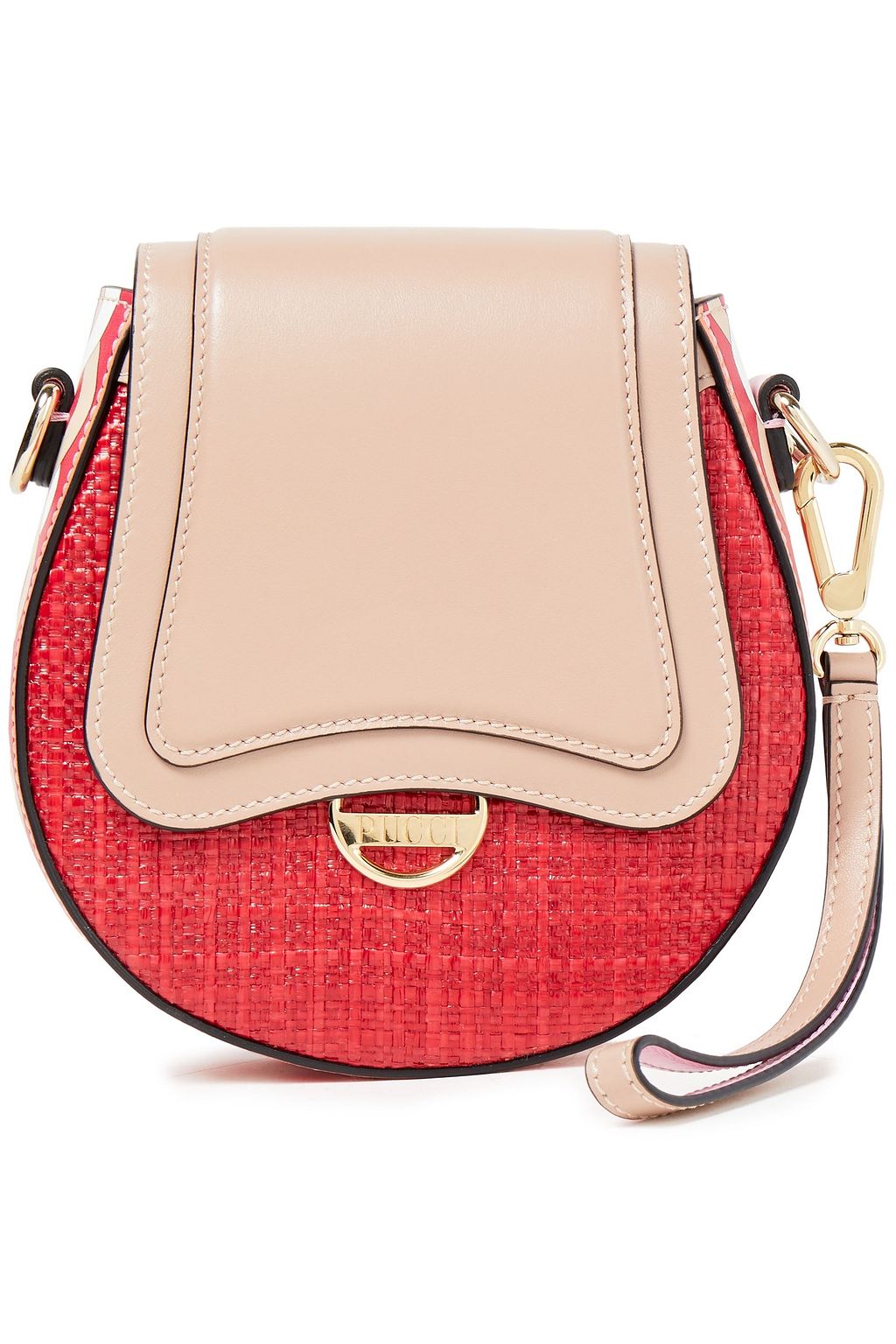 PUCCI Dora mini printed leather and faux raffia shoulder bag
