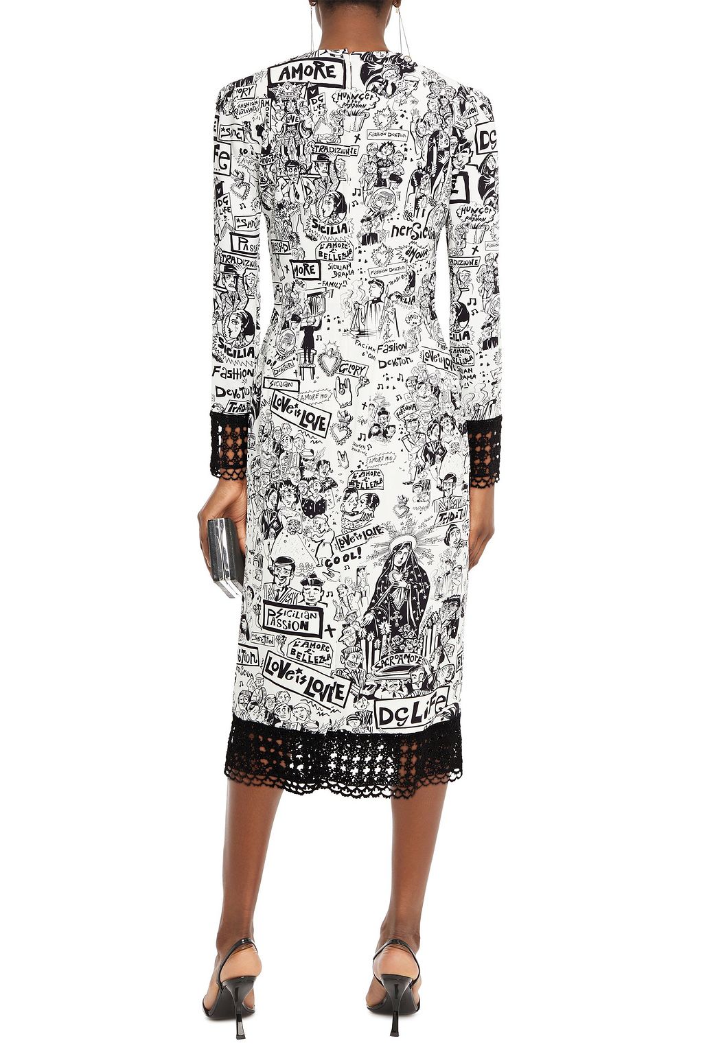 DOLCE&GABBANA Crochet-trimmed printed crepe midi dress