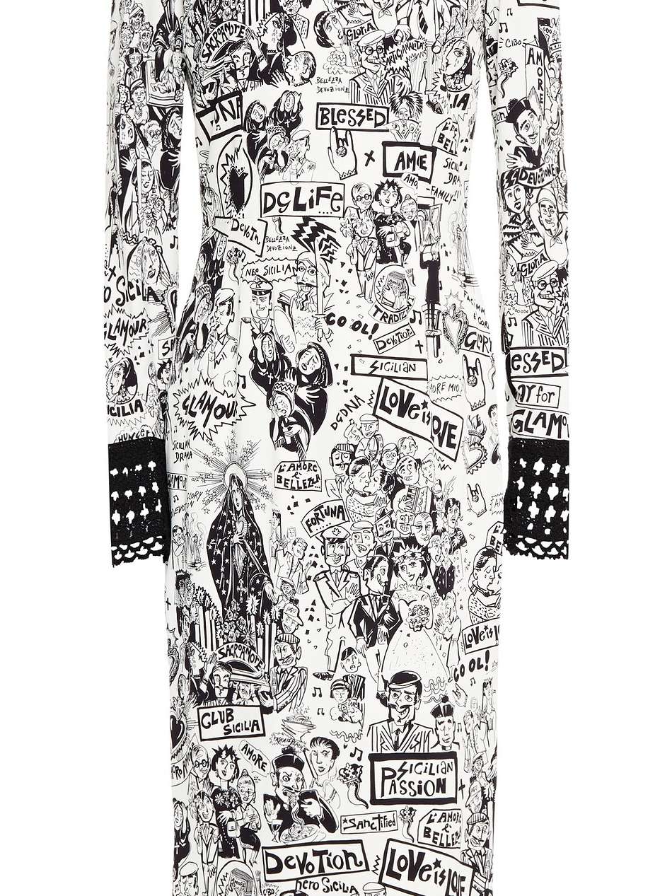 crochet-trimmed printed crepe midi dress